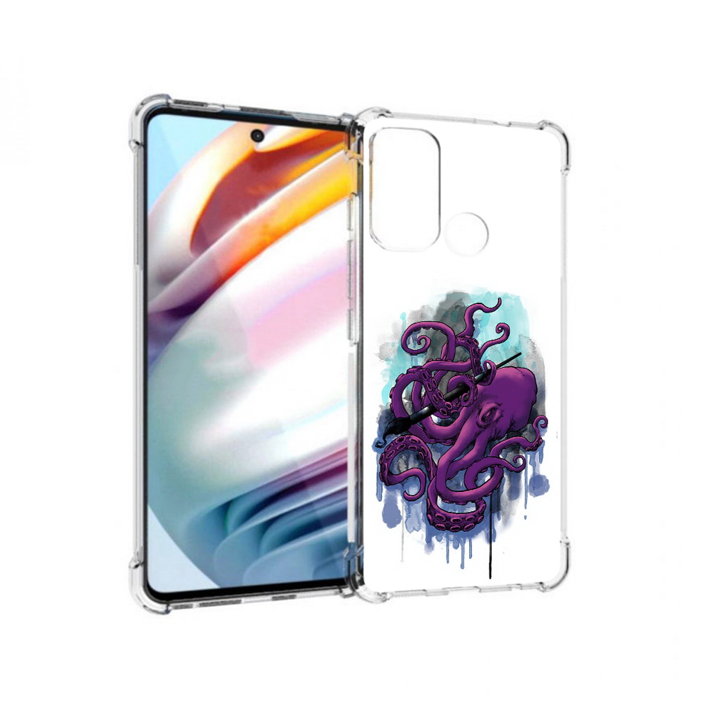 

Чехол MyPads Tocco для Motorola Moto G60 фиолетовый осьминог (PT227068.360.658), Прозрачный, Tocco