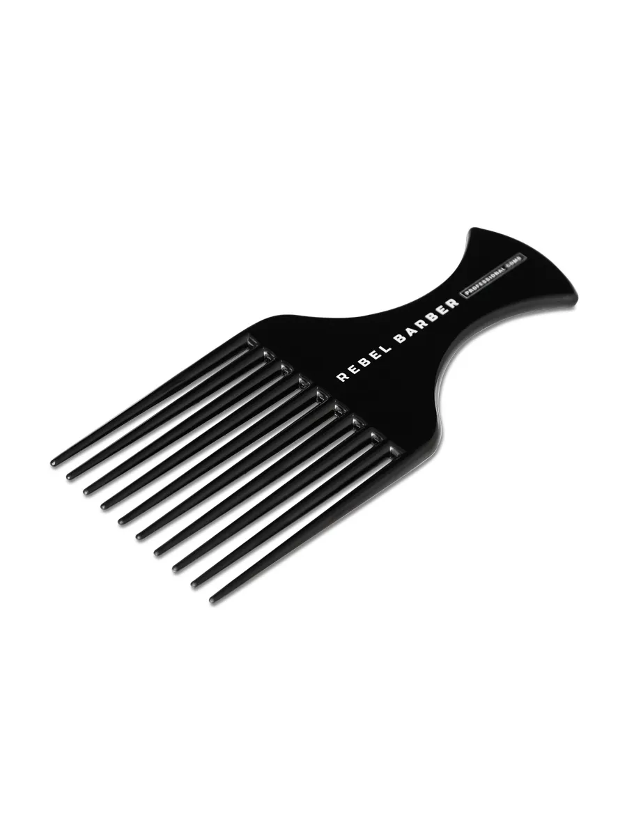 фото Премиальный гребень-афропик rebel barber afro comb total black