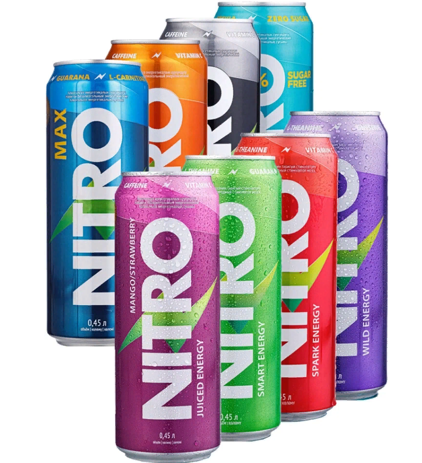 NITRO Энергетический напиток - Ассорти 8 вкусов по 0,45л