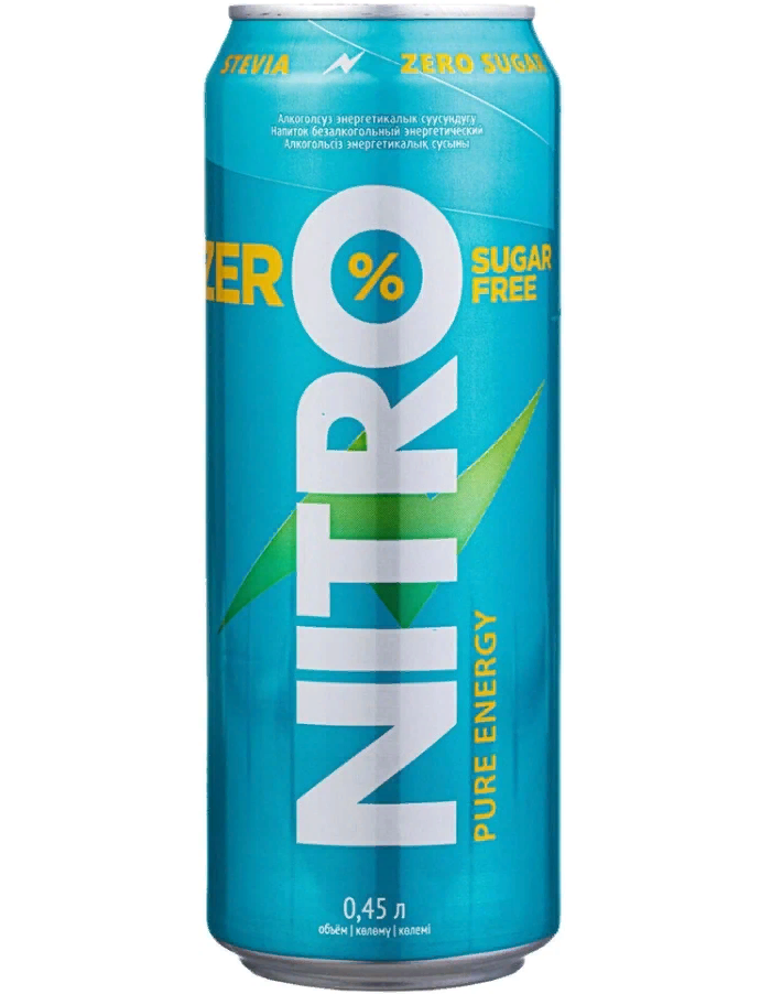 NITRO ZERO Энергетический напиток без сахара со стевией, 4х0,45л