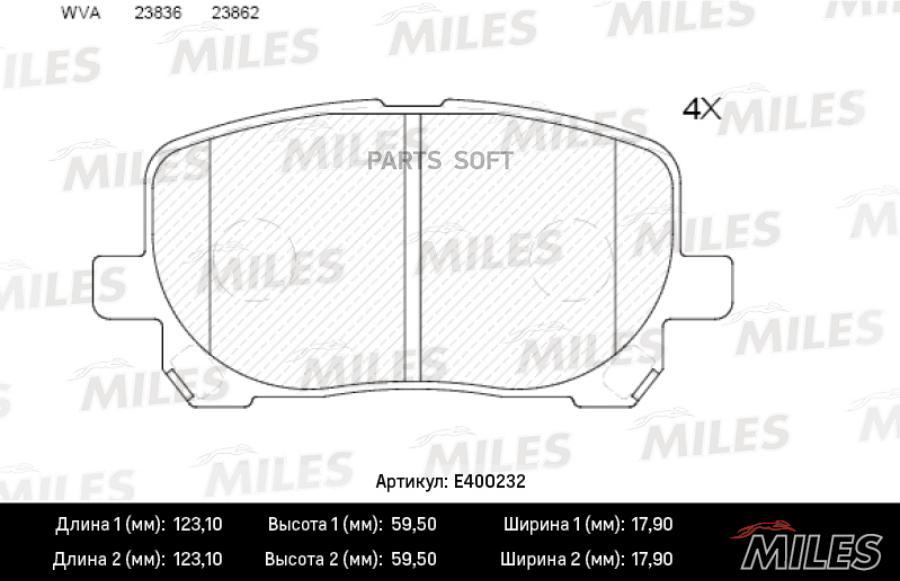 

Колодки Тормозные Toyota Avensis Verso 2.0/2.0d 01- Передние Miles арт. E400232