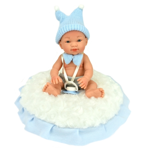 фото Пупс-мини nines d'onil новорожденный, в голубом, с подушкой