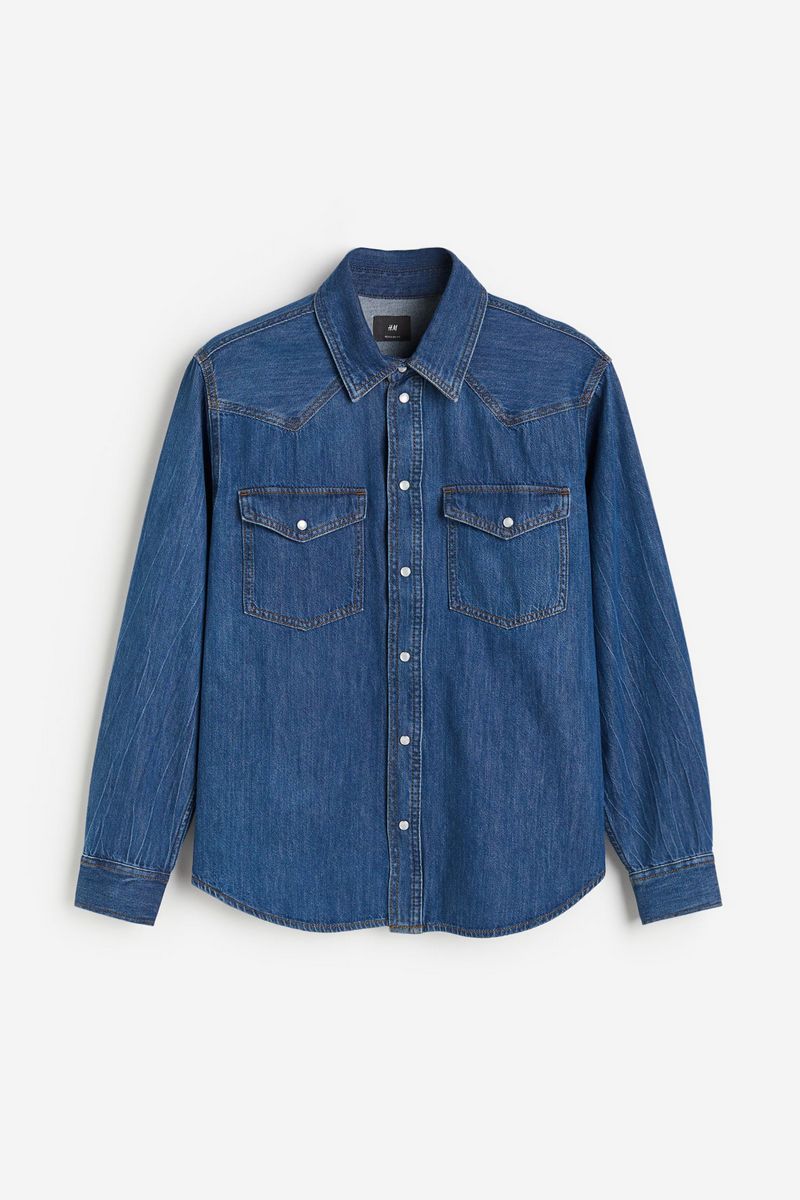 

Рубашка мужская H&M 1211705 синяя XS, Синий, 1211705