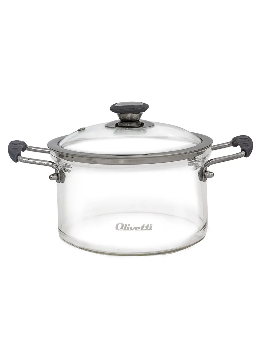 Кастрюля 2 литра из термостойкого боросиликатного стекла Olivetti с крышкой
