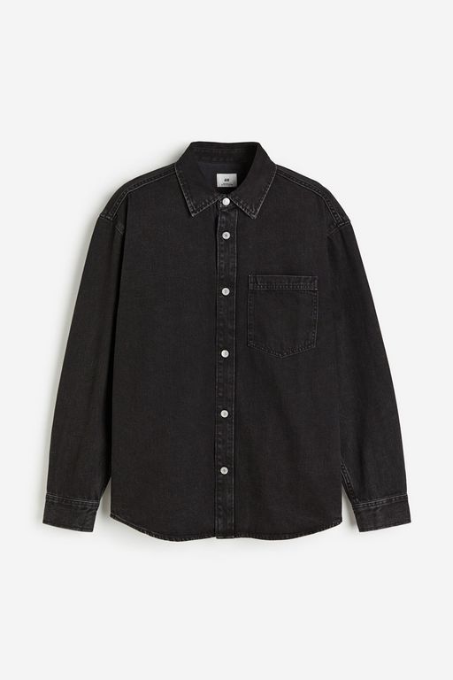 

Рубашка мужская H&M 1211685 черная S, Черный, 1211685