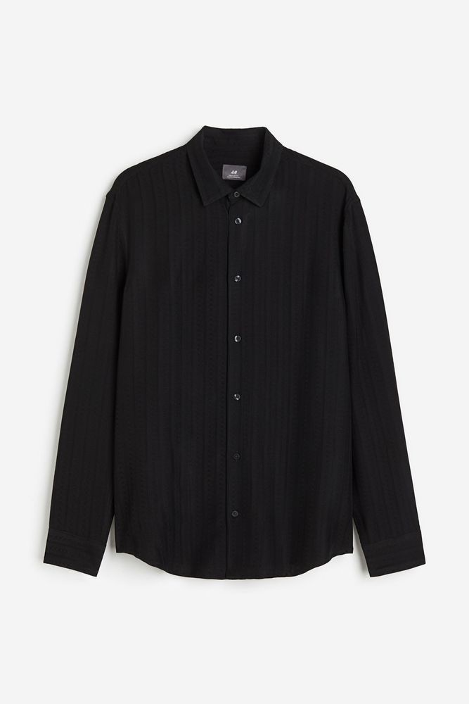 

Рубашка мужская H&M 1211232 черная M, Черный, 1211232