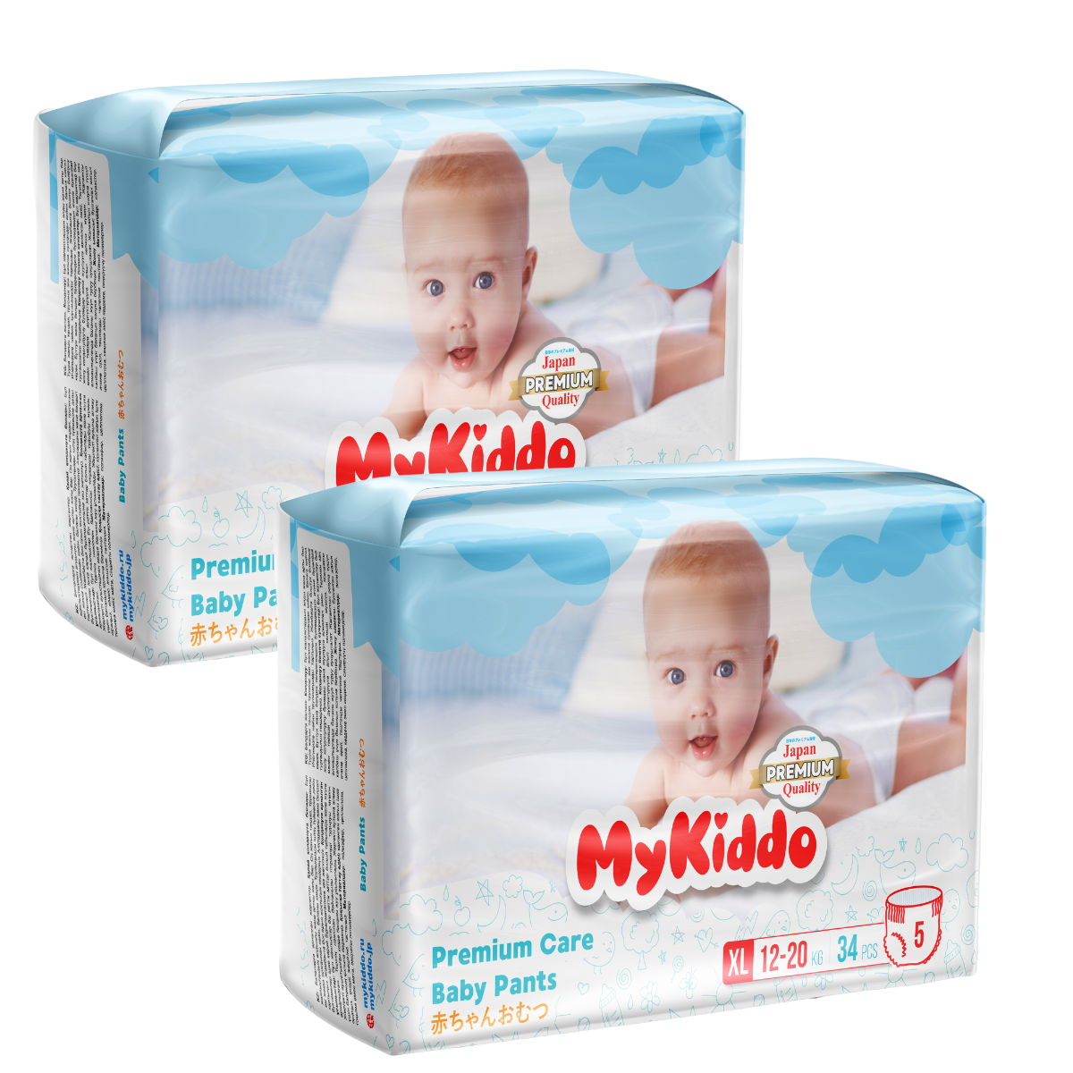 фото Подгузники-трусики для детей mykiddo premium xl (12-20 кг) 68 шт. 2 уп. x 34 шт.