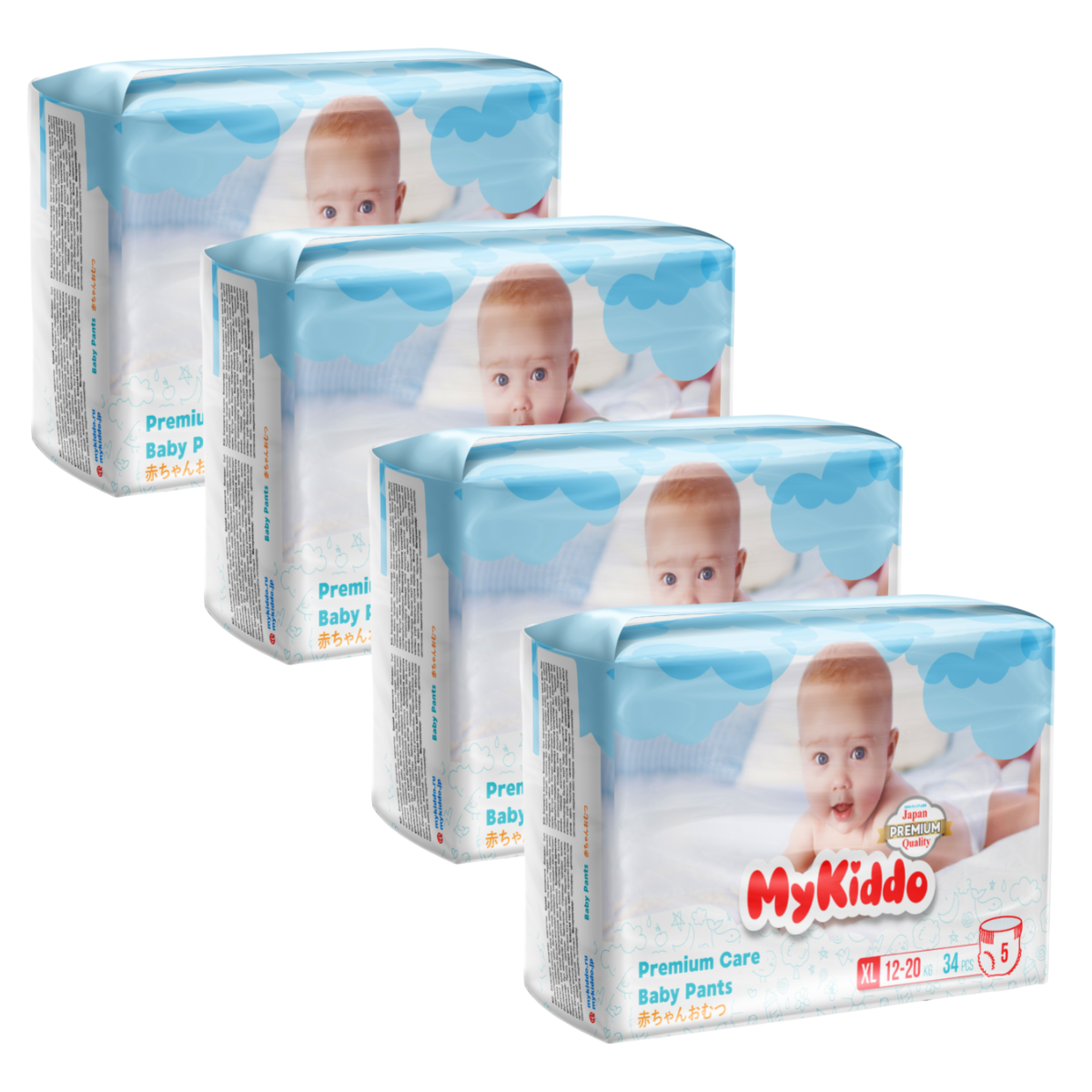 фото Подгузники-трусики для детей mykiddo premium xl (12-20 кг) 136 шт. 4 уп. x 34 шт.