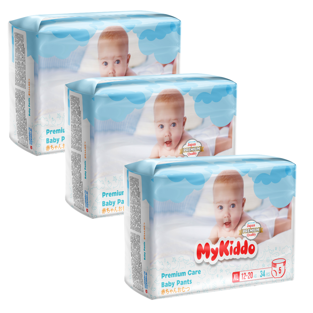 фото Подгузники-трусики для детей mykiddo premium xl (12-20 кг) 102 шт. 3 уп. x 34 шт.