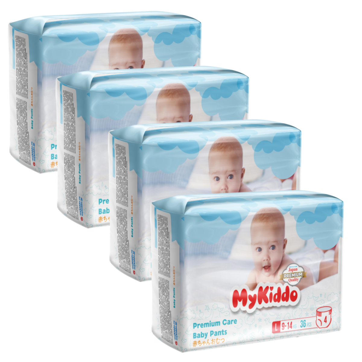 фото Подгузники-трусики для детей mykiddo premium l (9-14 кг) 144 шт. 4 уп. x 36 шт.