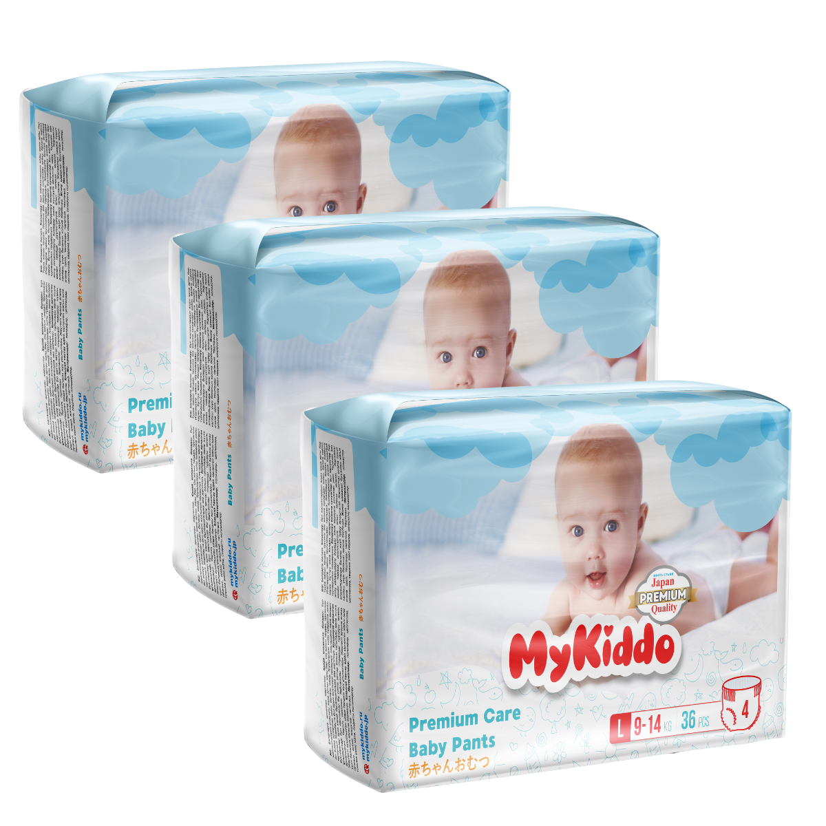 фото Подгузники-трусики для детей mykiddo premium l (9-14 кг) 108 шт. 3 уп. x 36 шт.