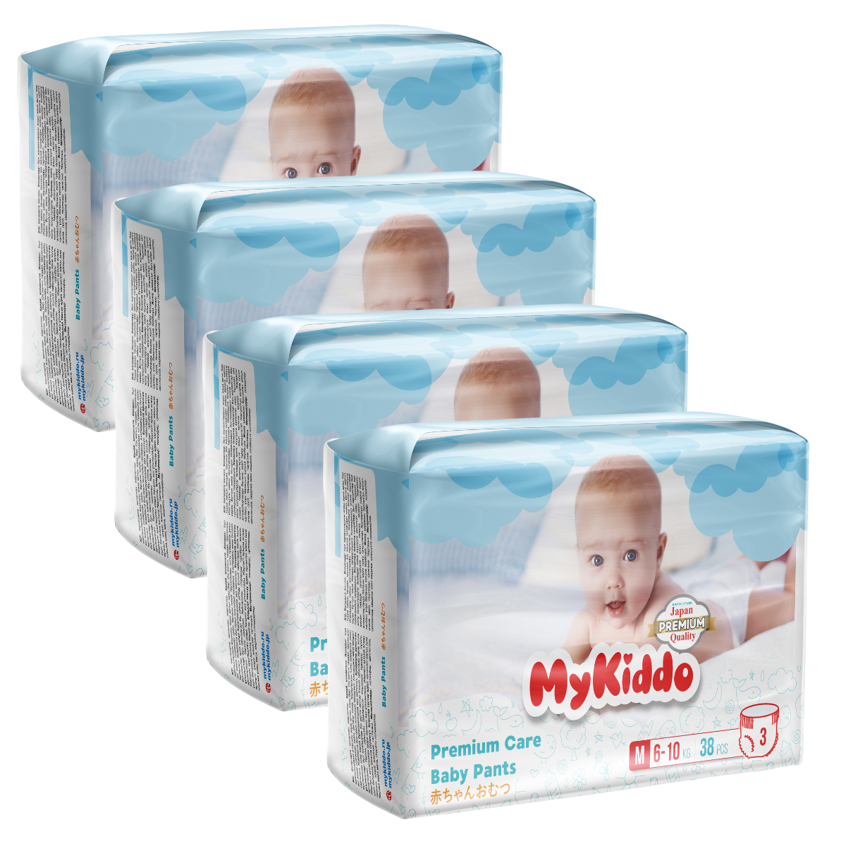 фото Подгузники-трусики для детей mykiddo premium m (6-10 кг) 152 шт. 4 уп. x 38 шт.