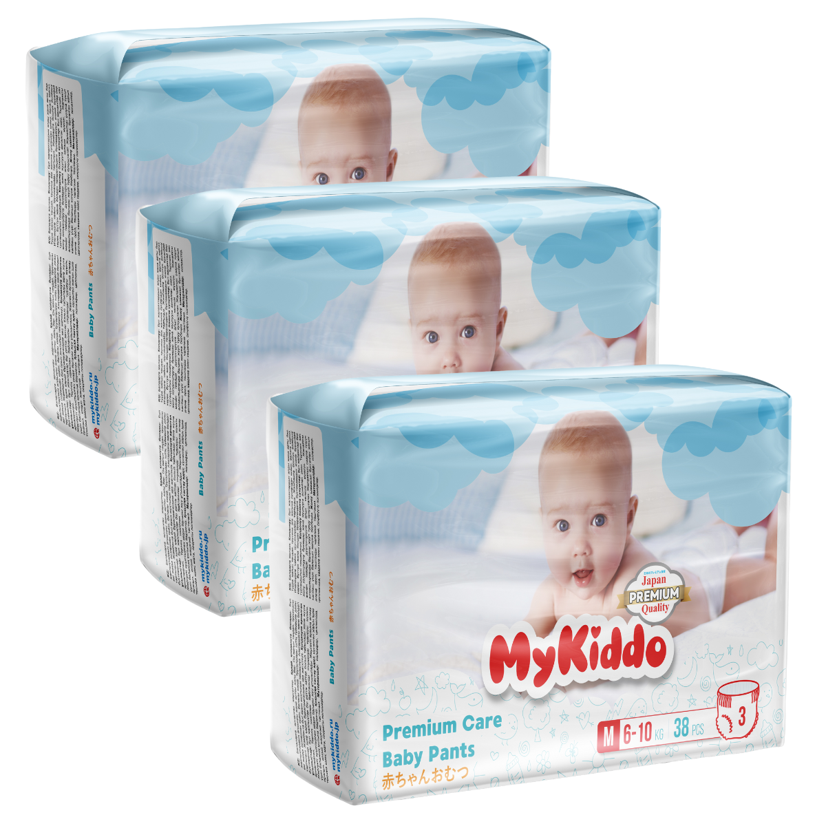 фото Подгузники-трусики для детей mykiddo premium m (6-10 кг) 114 шт. 3 уп. x 38 шт.