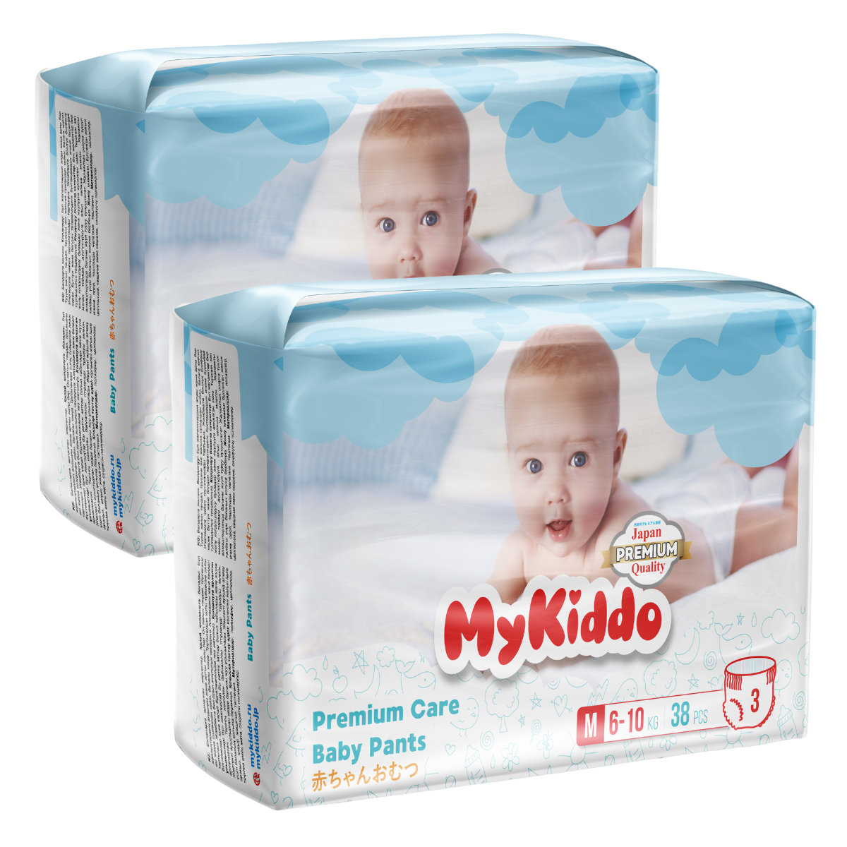 фото Подгузники-трусики для детей mykiddo premium m (6-10 кг) 76 шт. 2 уп. x 38 шт.