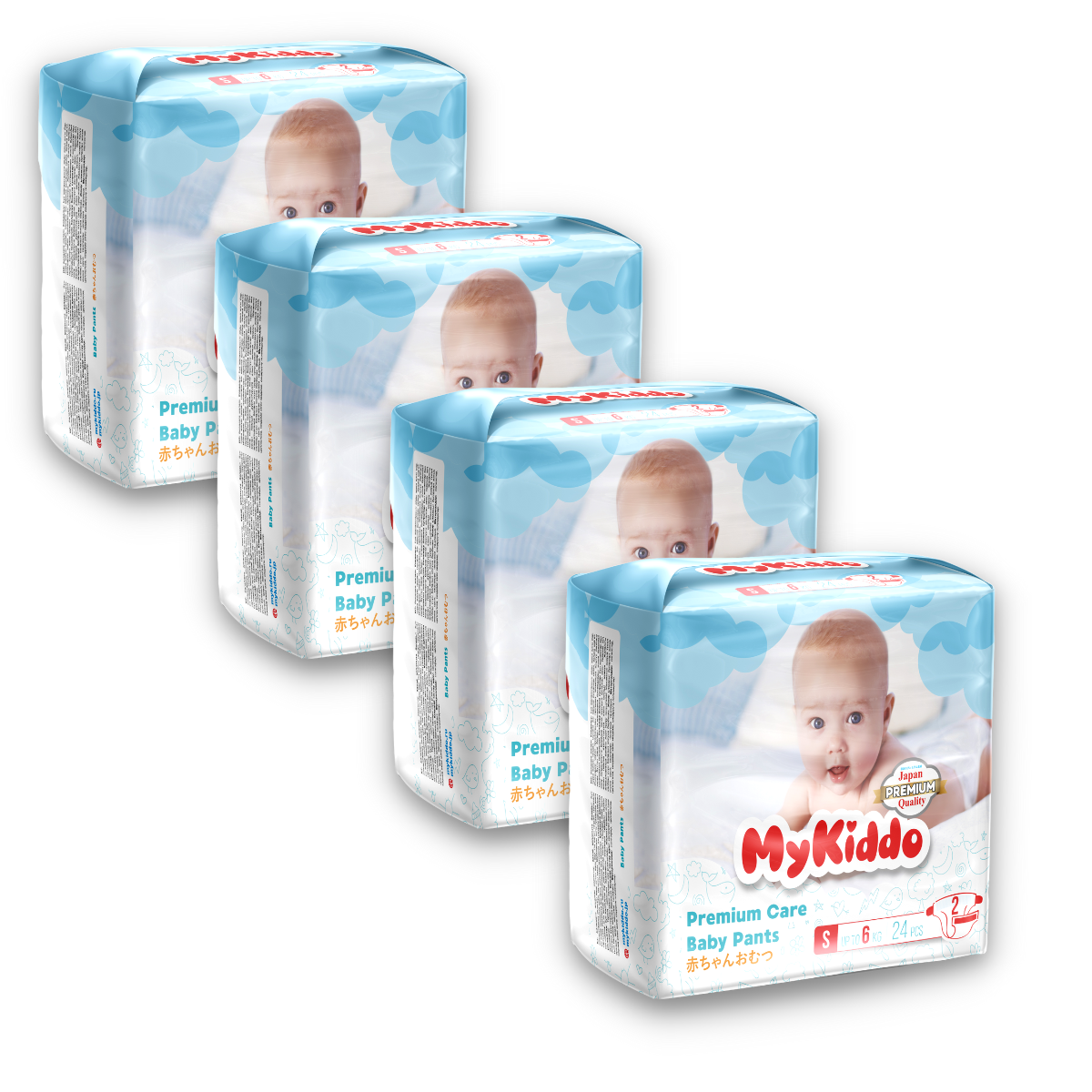 

Подгузники на липучках для детей MyKiddo Premium S (0-6 кг) 96 шт. 4 уп. x 24 шт.