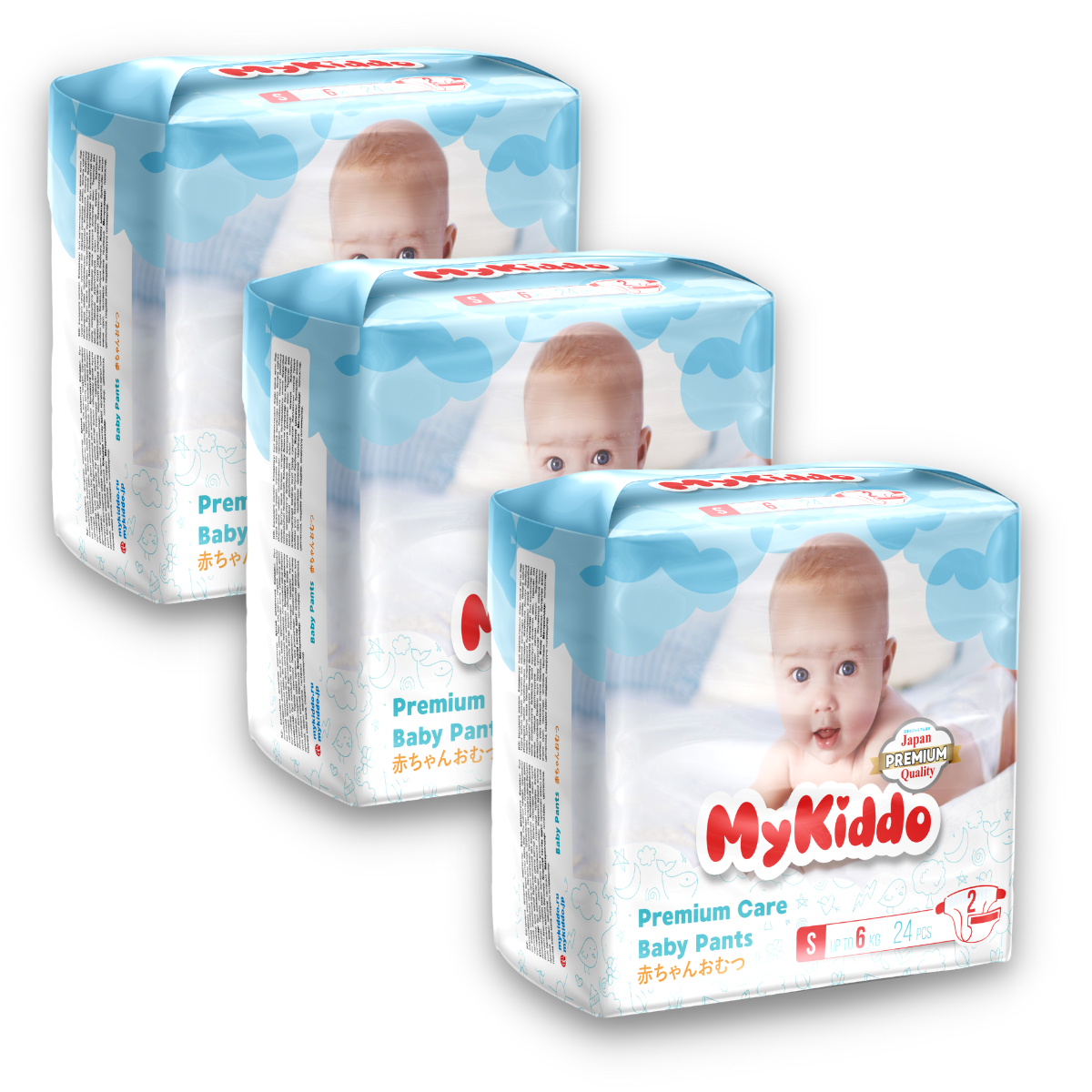 

Подгузники на липучках для детей MyKiddo Premium S (0-6 кг) 72 шт. 3 уп. x 24 шт.