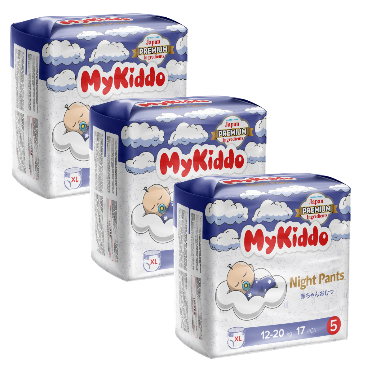 фото Подгузники-трусики для детей mykiddo night xl 51 шт. 3 уп. x 17 шт.