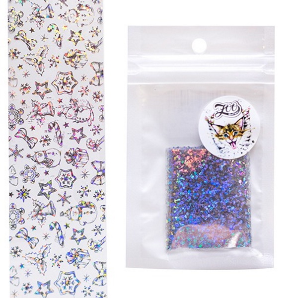 

Фольга переводная Zoo Nail Art №1451 новогодняя прозрачная серебро, 4*50 см