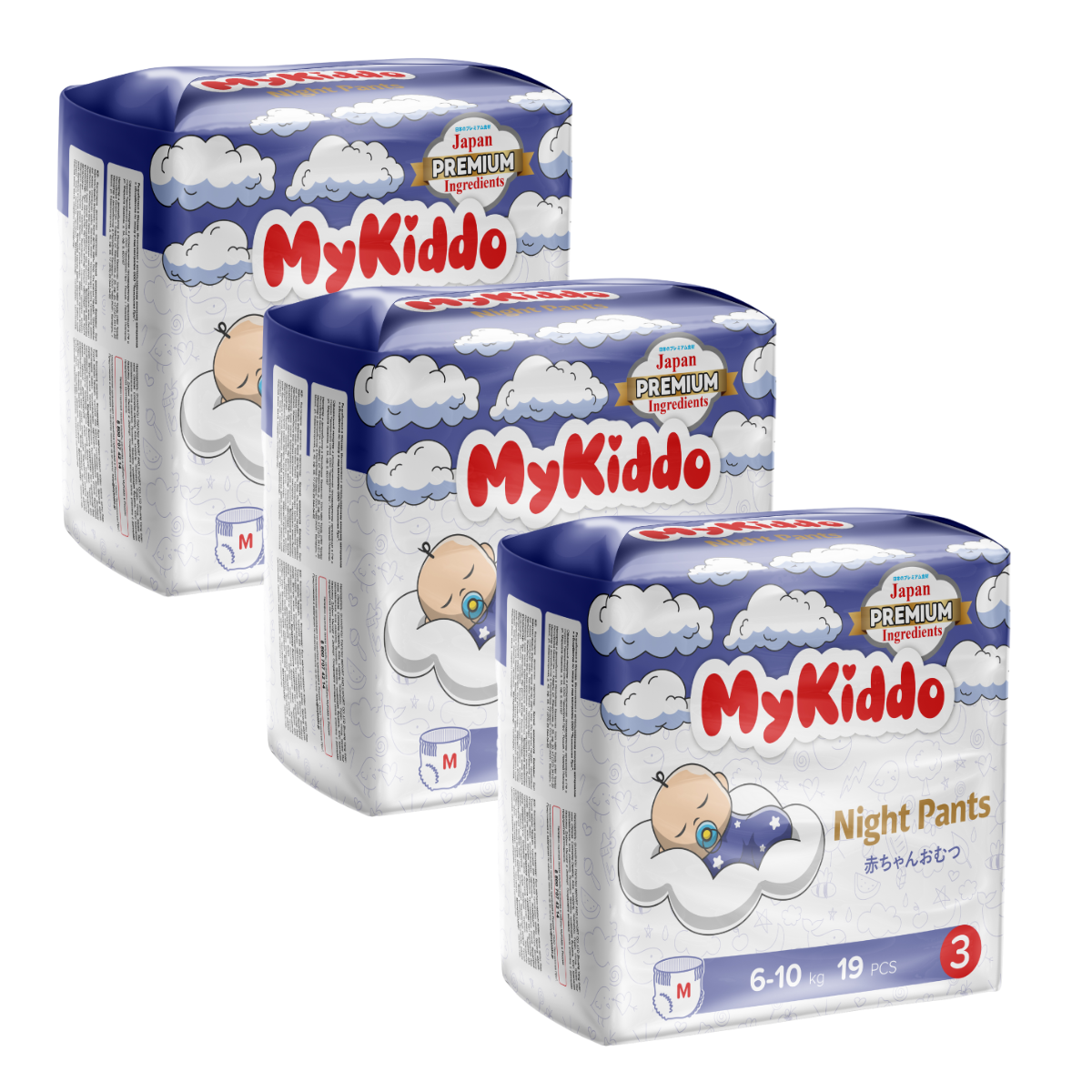фото Подгузники-трусики для детей mykiddo night m 57 шт. 3 уп. x 19 шт.