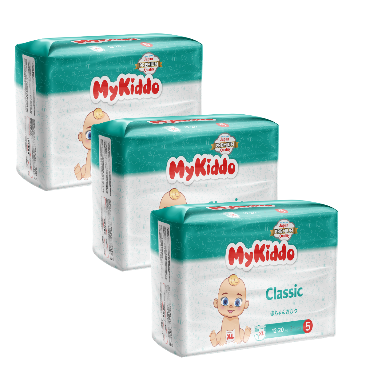 фото Подгузники-трусики для детей mykiddo classic xl 102 шт. 3 уп. x 34 шт.