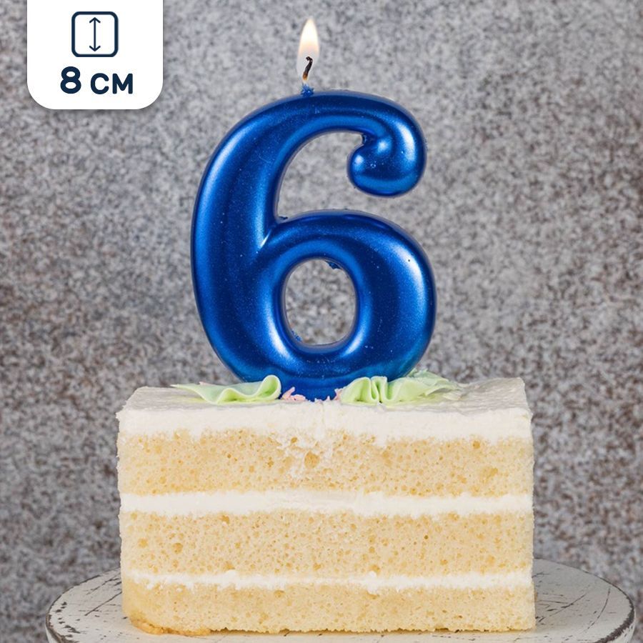 Свеча для торта парафиновая Riota Цифра 6, синий, 8 см, 1 шт.