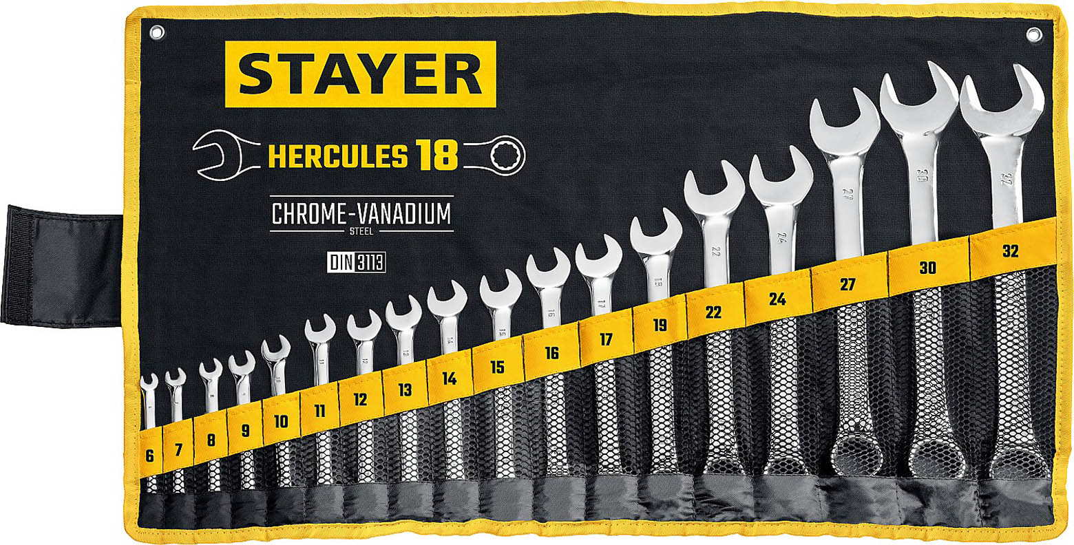 Набор комбинированных ключей STAYER HERCULES, 18 штук, размеры 6-32