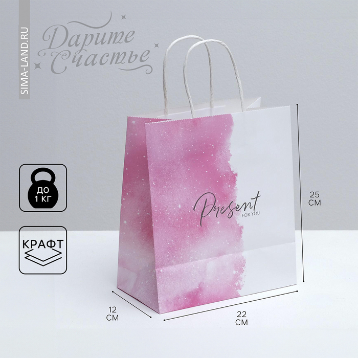 

Пакет подарочный Дарите Счастье Present for you 22  25  12 см, Розовый