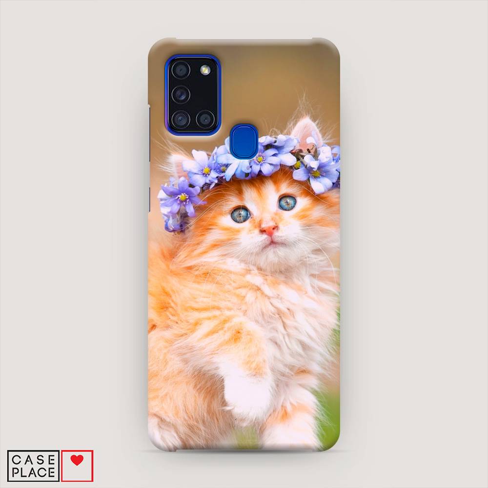 фото Пластиковый чехол "рыжий кот в венке" на samsung galaxy a21s awog