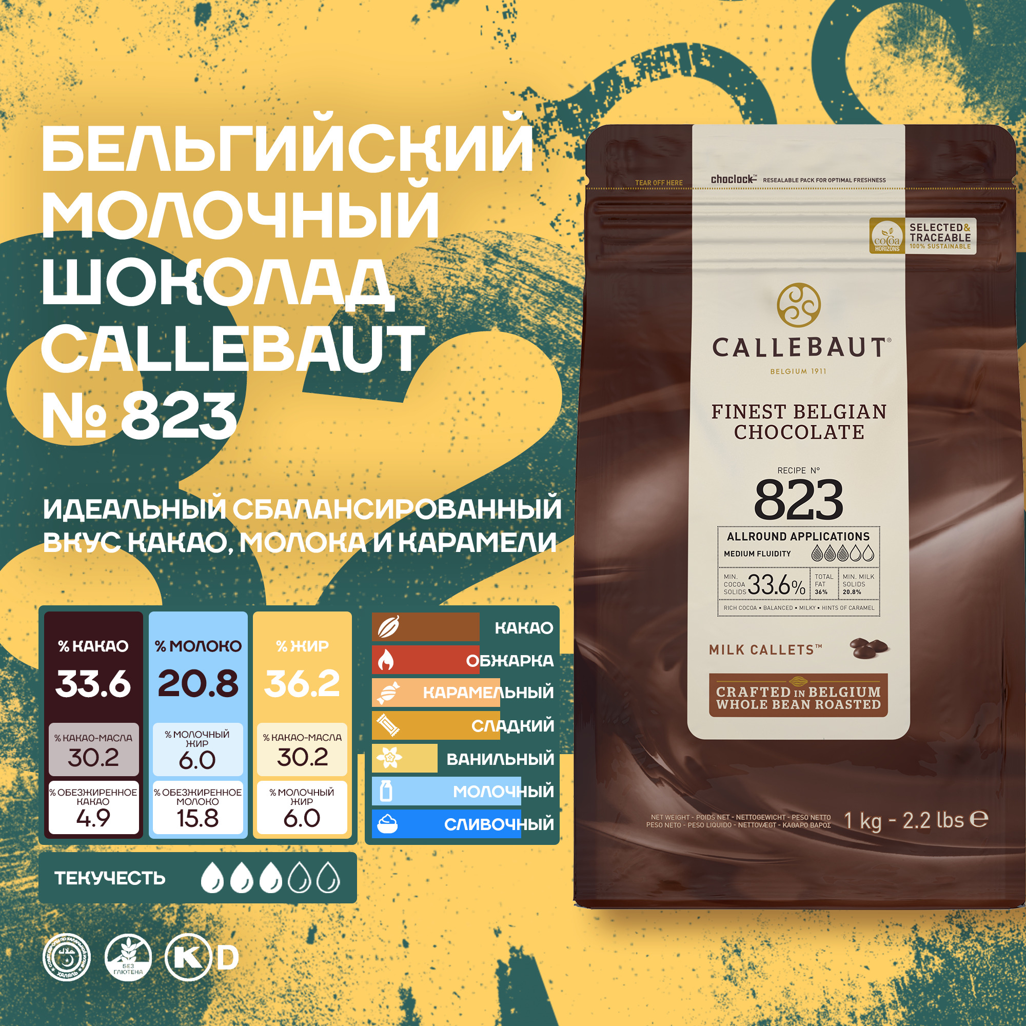 Шоколад Callebaut 823 33,6% Бельгийский молочный, 6 шт х 1 кг