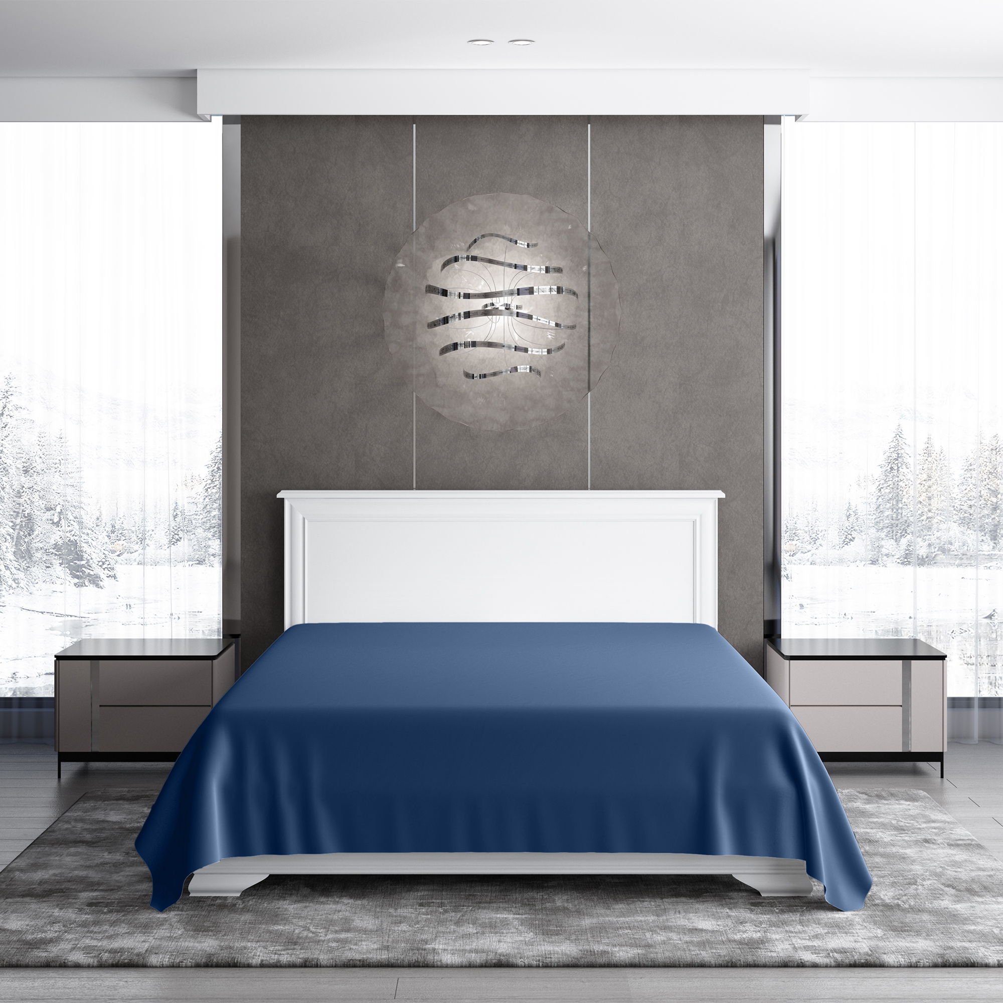 Простыня SOFT SILVER Diamond Круиз сатин премиум King Size 260х270 синяя