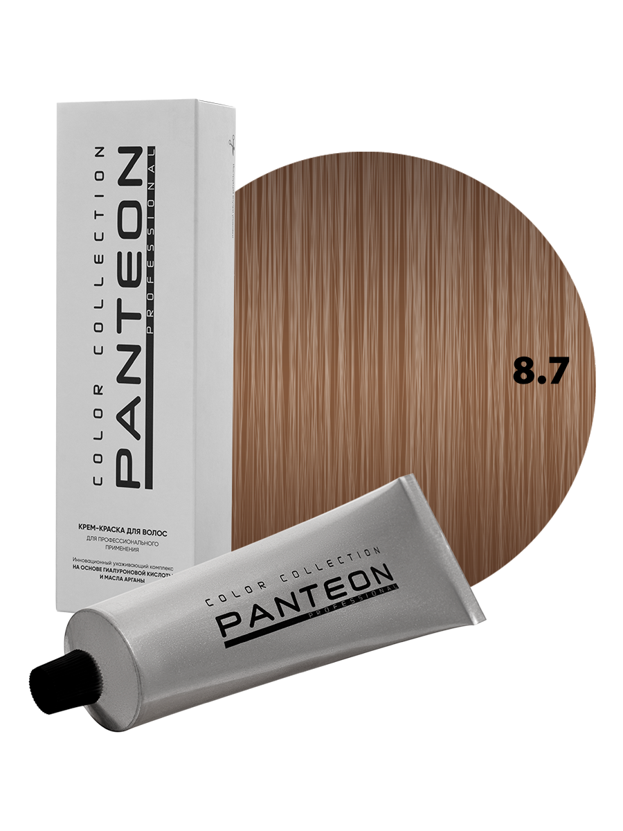 Краска для волос PANTEON тон 8.7 Блондин тёмно-бежевый 100мл косметичка на фермуаре 3 отдела наружный карман тёмно бежевый