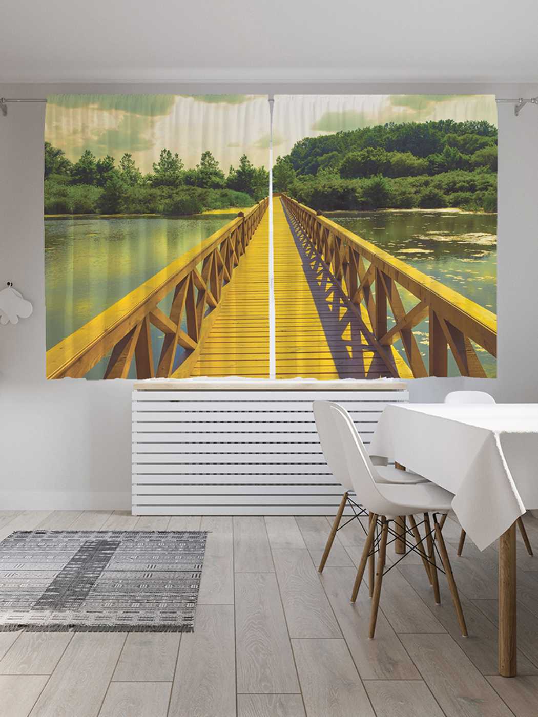 

Классические шторы JoyArty "Озерный мост", серия Oxford DeLux, 2 полотна 145x180 см, Озерный мост