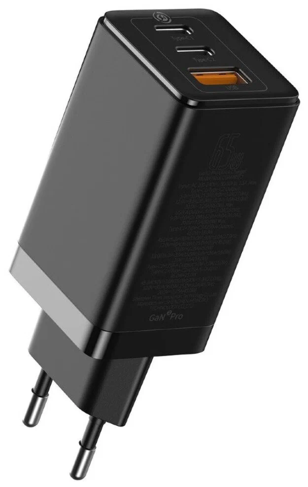 Зарядное устройство Baseus GaN3 Pro Fast Charger 2C+U, 65W, 100W, 1m, Черный, CCGP050101