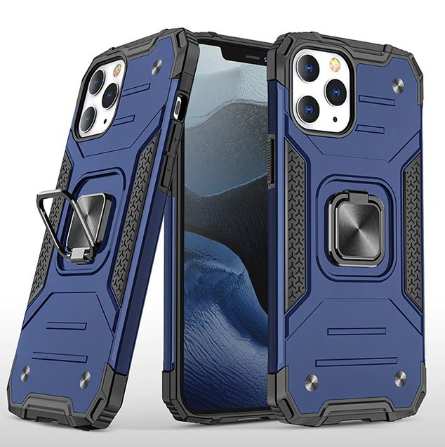 

Противоударный чехол на iPhone 13 Pro 6.1 с кольцом держателем на палец подставкой синий, Противоударный чехол для iPhone 13 Pro 6.1 дюймов