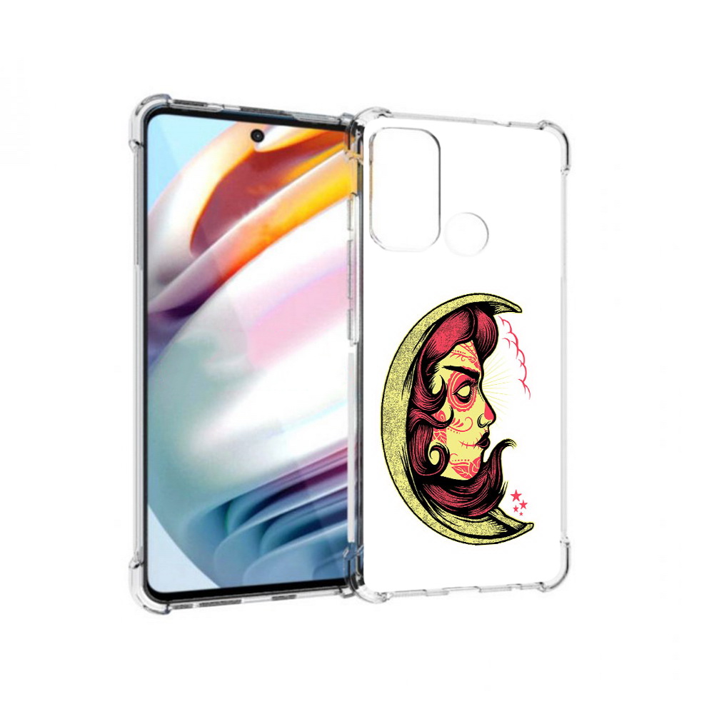 

Чехол MyPads Tocco для Motorola Moto G60 желтый полумесяц с лицом девушки, Прозрачный, Tocco
