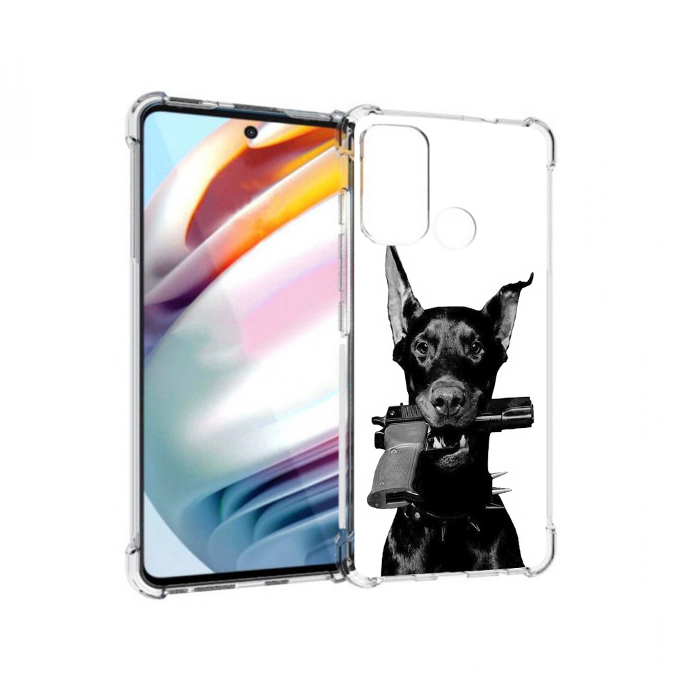 

Чехол MyPads Tocco для Motorola Moto G60 доберман с пистолетом (PT227068.360.331), Прозрачный, Tocco