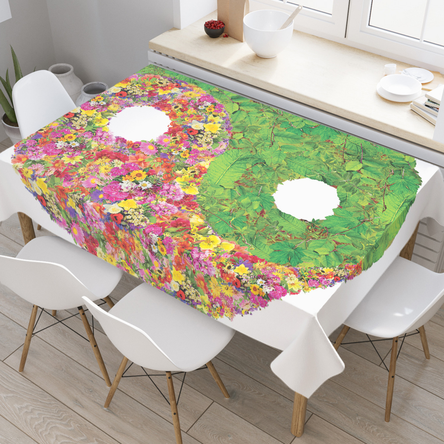 

Скатерть прямоугольная JoyArty "Цветочная гармония" из оксфорда, 120x145 см, Зеленый, Цветочная гармония