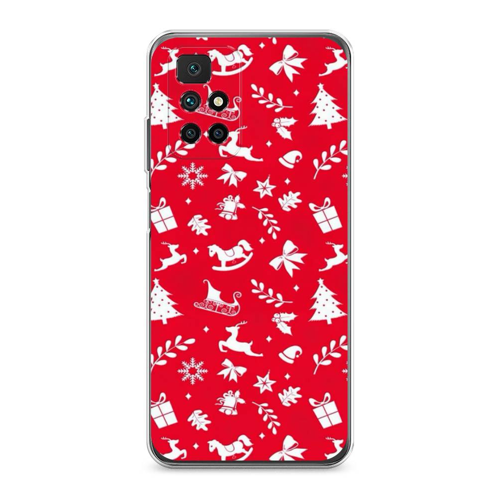 

Чехол для Xiaomi Redmi 10 "Красный новогодний фон", Красный;белый, 311350-5