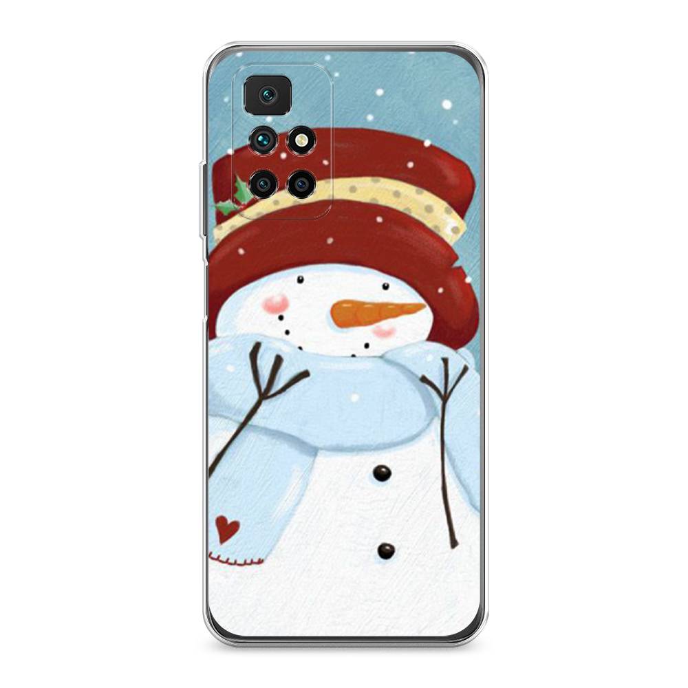 

Чехол для Xiaomi Redmi 10 "Застенчивый снеговик", Голубой;белый;красный, 311350-5