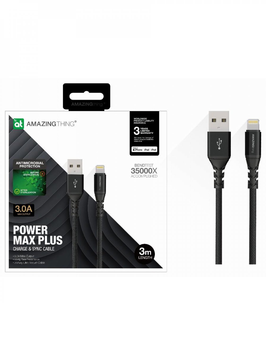 Кабель USB-lightning Amazingthing SupremeLink MFi Power Max Plus Black 3m 3A