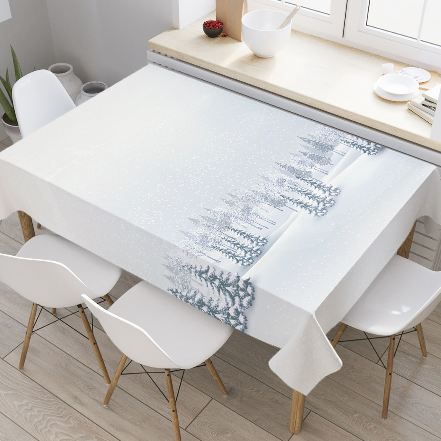 

Скатерть прямоугольная JoyArty "Снежные ели" из оксфорда, 120x145 см, Серый, Снежные ели