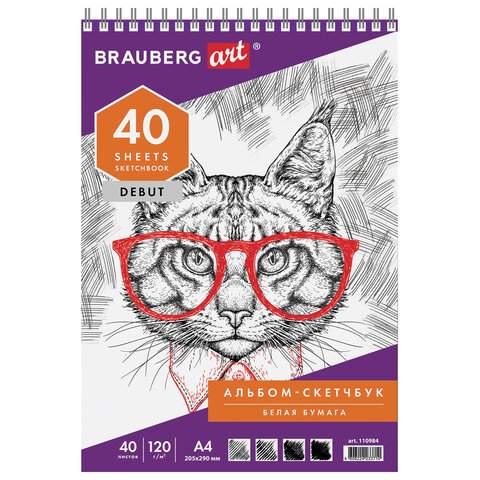 

Скетчбук, белая бумага Brauberg 110984, 40 листов, 120 г/м2, 4 штуки