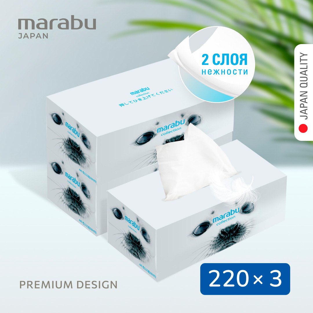 

Бумажные салфетки MARABU Нерпа, набор из 3 упаковок по 220 шт, Белый, 2656392