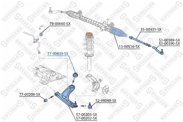 

Сайлентблок рычага пер. ниж. зад. Citroen C1,Peugeot 107,Toyota Aygo 05 Stellox 7700839SX