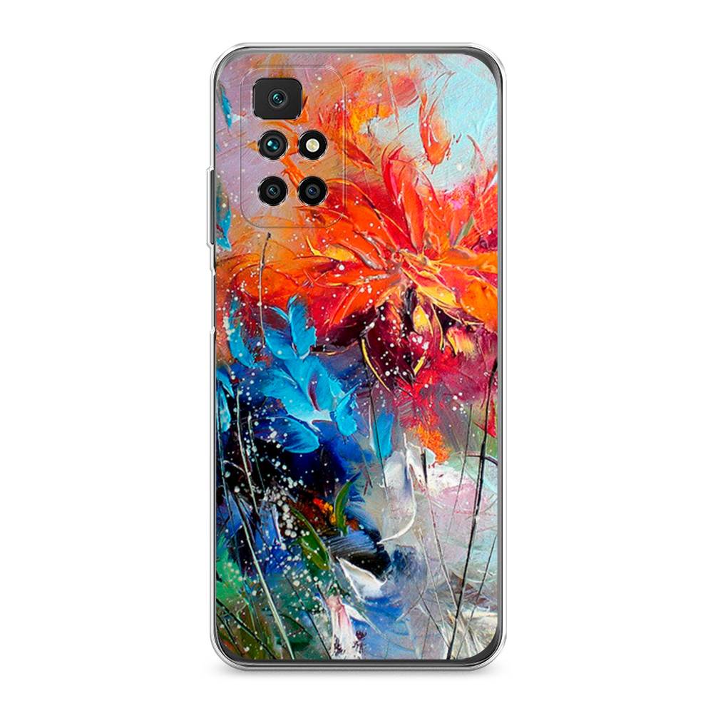 

Чехол на Xiaomi Redmi 10 "Абстрактные цветы", Оранжевый;синий, 311350-4