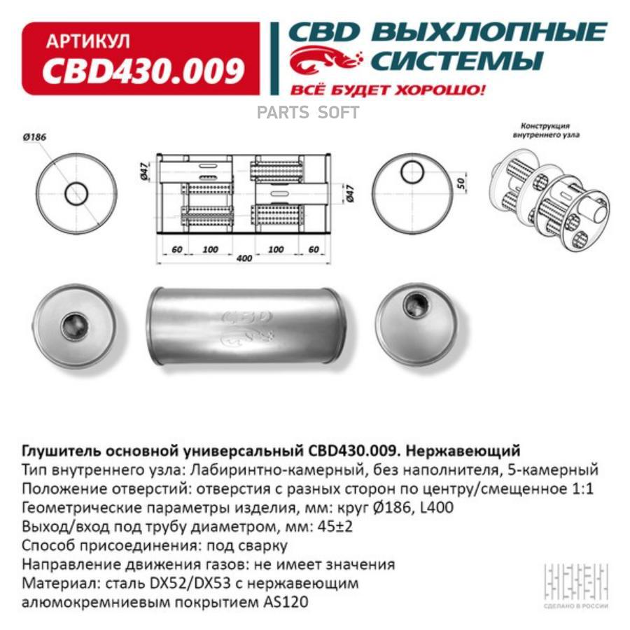

Глушитель универсальный (круглый) D=190, L=430, d=42 (EMM 3301)
