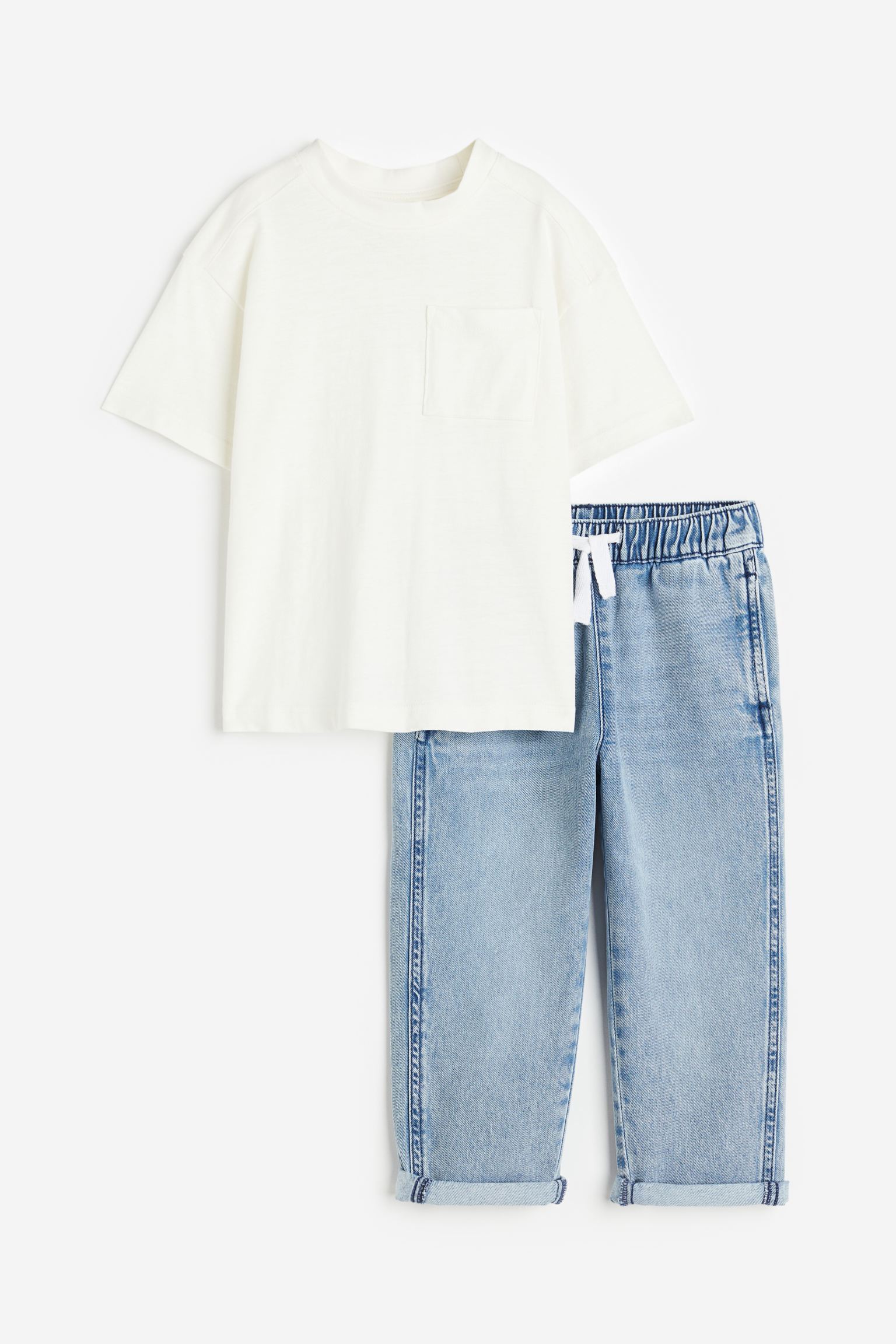Комплект из 2 предметов H&M для мальчиков 134 Белый/синий деним (доставка из-за рубежа)