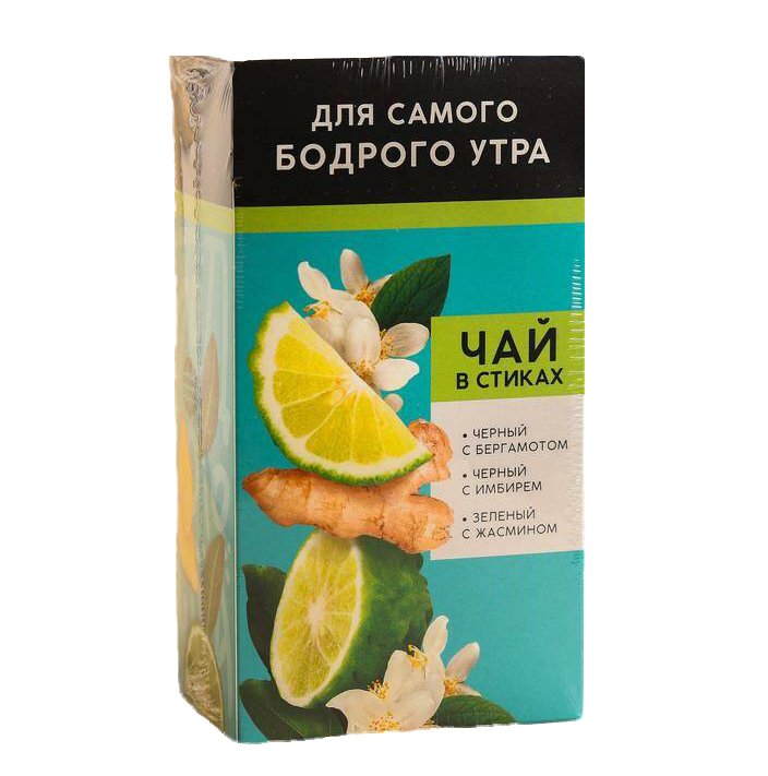 Чай в стиках Бодрого утра, вкусы: бергамот, имбирь, жасмин, 24 шт.