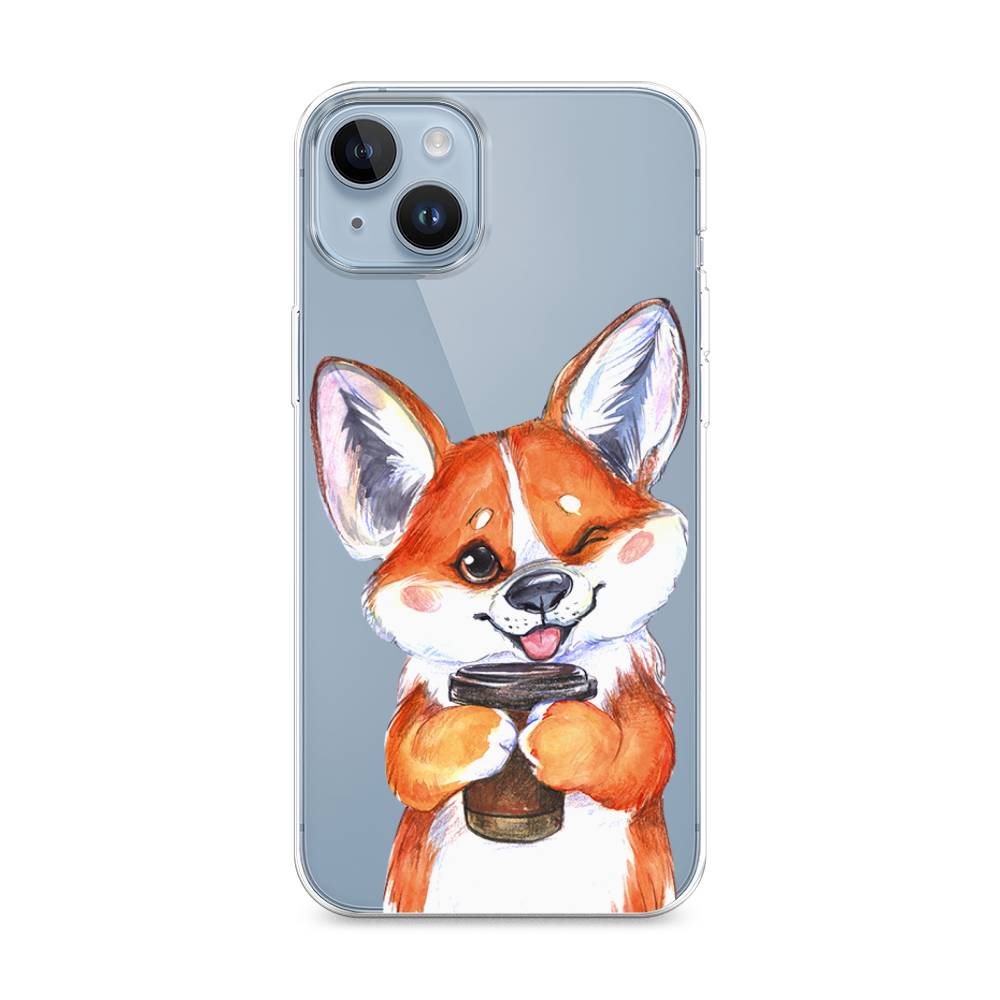 

Чехол на Apple iPhone 14 Plus "Корги с кофе", Оранжевый;белый, 15350-4