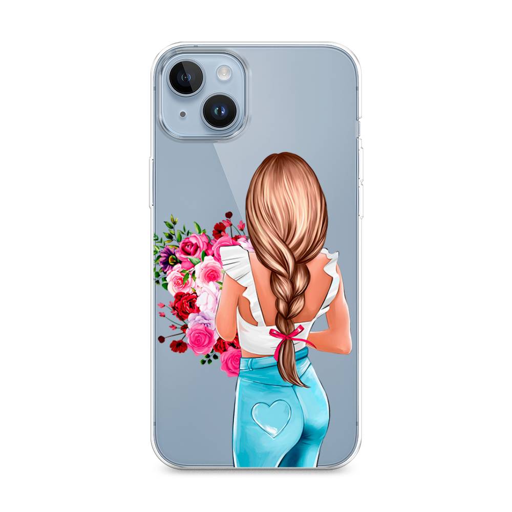 

Чехол на Apple iPhone 14 Plus "Девушка с цветами", Коричневый;розовый;голубой, 15350-6